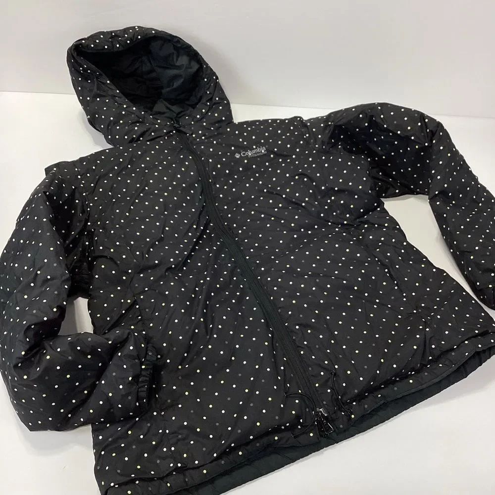 Columbia Down Puffer Reversable Coat Gray and Polka Dot Women’s Size L - Picture 2 of 14